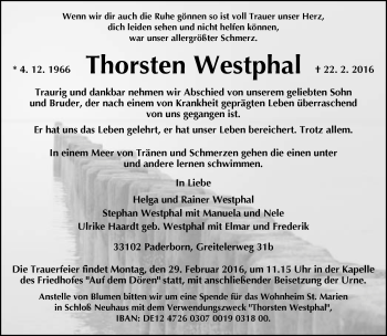 Traueranzeige von Thorsten Westphal von Neue Westfälische