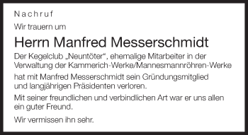 Traueranzeige von Manfred Messerschmidt von Neue Westfälische