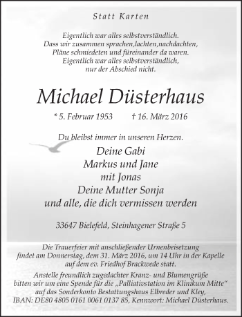 Traueranzeige von Michael Düsterhaus von Neue Westfälische