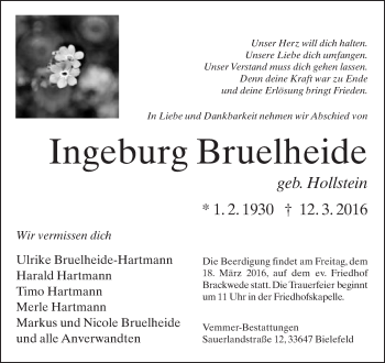 Traueranzeige von Ingeburg Bruelheide von Neue Westfälische