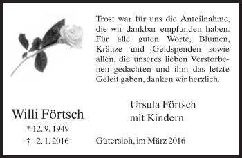 Traueranzeige von Willi Förtsch von Neue Westfälische