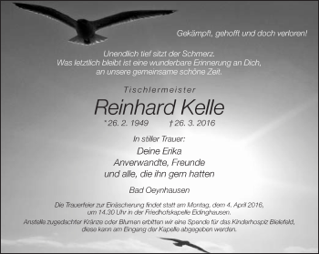 Traueranzeige von Reinhard Kelle