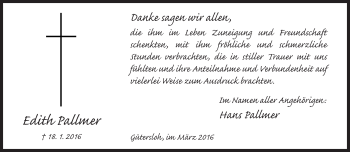 Traueranzeige von Edith Pallmer von Neue Westfälische
