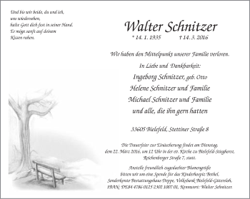 Traueranzeige von Walter Schnitzer von Neue Westfälische