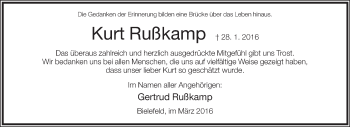 Traueranzeige von Gertrud Rußkamp von Neue Westfälische