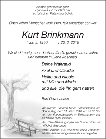 Traueranzeige von Kurt Brinkmann