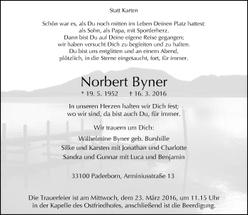 Traueranzeige von Norbert Byner von Neue Westfälische