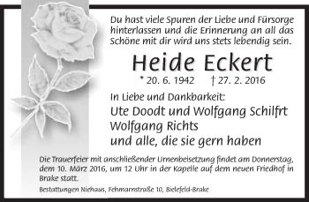 Traueranzeige von Heide Eckert von Neue Westfälische