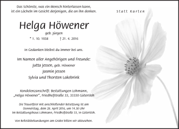 Traueranzeige von Helga Höwener von Neue Westfälische
