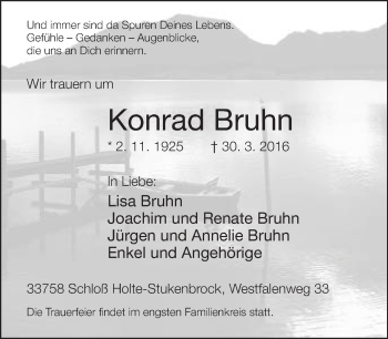 Traueranzeige von Konrad Bruhn von Neue Westfälische