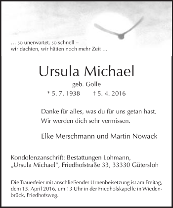 Traueranzeige von Ursula Michael von Neue Westfälische