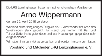Traueranzeige von Arno Wippermann von Neue Westfälische