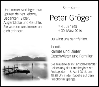 Traueranzeige von Peter Gröger von Neue Westfälische