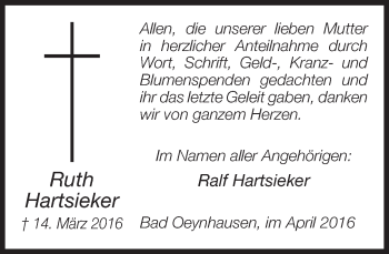 Traueranzeige von Ruth Hartsieker