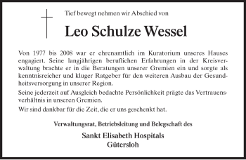 Traueranzeige von Leo Schulze Wessel von Neue Westfälische