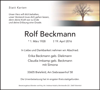Traueranzeige von Rolf Beckmann von Neue Westfälische
