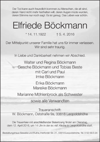 Traueranzeige von Elfriede Böckmann