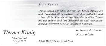 Traueranzeige von Werner König von Neue Westfälische