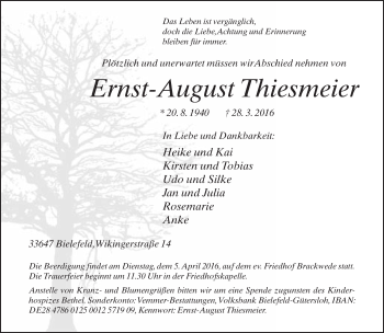 Traueranzeige von Ernst-August Thiesmeier