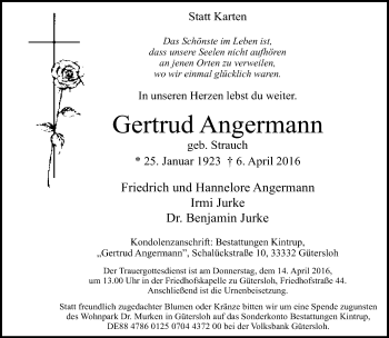 Traueranzeige von Gertrud Angermann