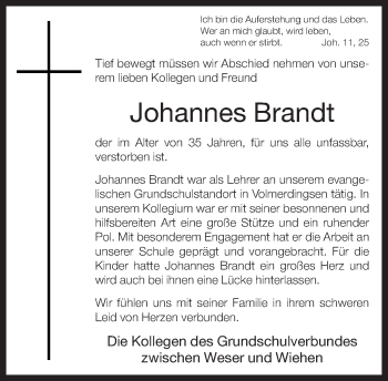 Traueranzeige von Johannes Brandt