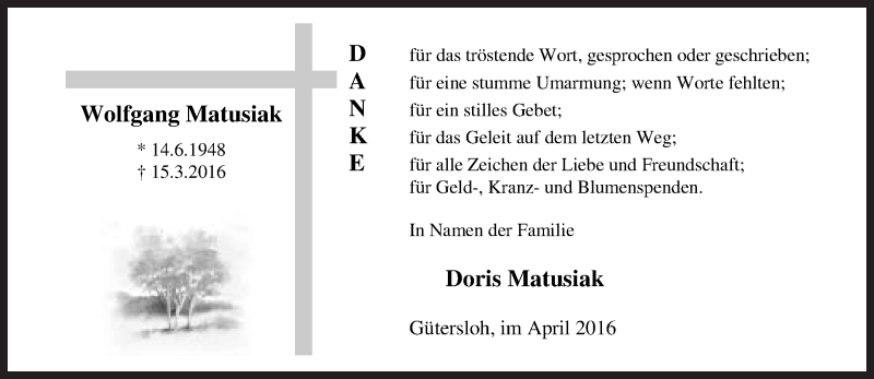  Traueranzeige für Wolfgang Matusiak vom 23.04.2016 aus Neue Westfälische