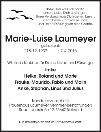 Traueranzeige von Marie-Luise Laumeyer von Neue Westfälische