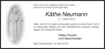 Traueranzeige von Käthe Neumann