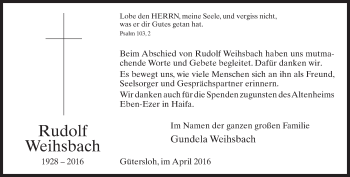 Traueranzeige von Rudolf Weihsbach von Neue Westfälische