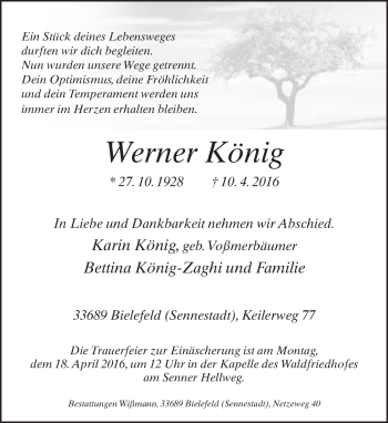 Traueranzeige von Werner König von Neue Westfälische