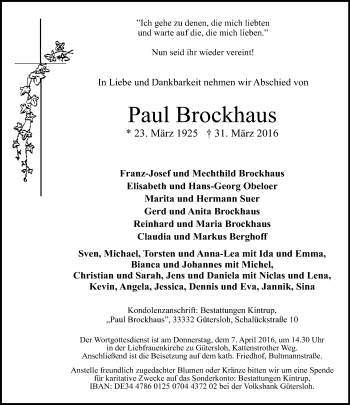 Traueranzeige von Paul Brockhaus von Neue Westfälische