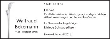 Traueranzeige von Waltraud Bekemann von Neue Westfälische