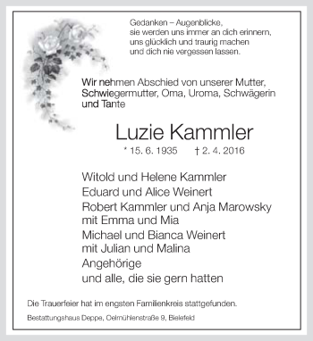 Traueranzeige von Luzie Kammler von Neue Westfälische