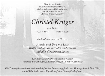 Traueranzeige von Christel Krüger von Neue Westfälische
