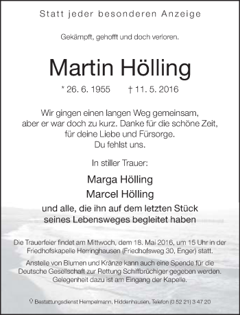 Traueranzeige von Martin Hölling von Neue Westfälische