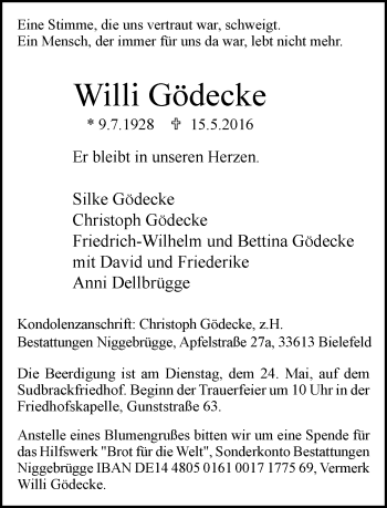 Traueranzeige von Willi Gödecke von Neue Westfälische