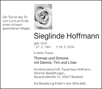 Traueranzeige von Sieglinde Hoffmann von Neue Westfälische