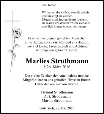Traueranzeige von Marlies Strothmann von Neue Westfälische