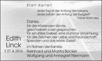Traueranzeige von Edith Linck von Neue Westfälische