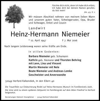 Traueranzeige von Heinz-Hermann Niemeier von Neue Westfälische