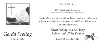 Traueranzeige von Gerda Freitag