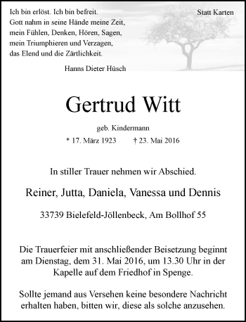 Traueranzeige von Gertrud Witt von Neue Westfälische