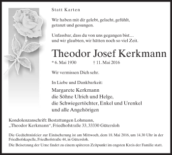 Traueranzeige von Theodor Josef Kerkmann von Neue Westfälische
