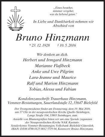 Traueranzeige von Bruno Hinzmann von Neue Westfälische
