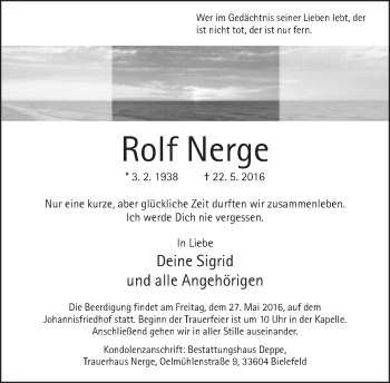 Traueranzeige von Rolf Nerge von Neue Westfälische