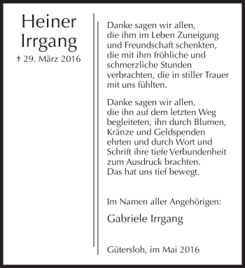 Traueranzeige von Heiner Irrgang von Neue Westfälische