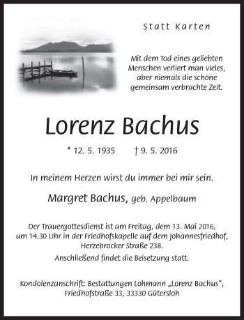 Traueranzeige von Lorenz Bachus von Neue Westfälische