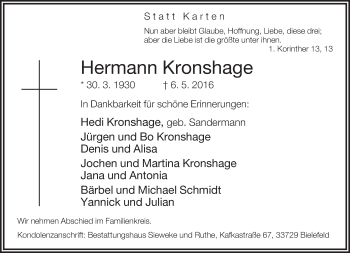 Traueranzeige von Hermann Kronshage