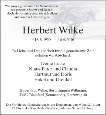Traueranzeige von Herbert Wilke von Neue Westfälische