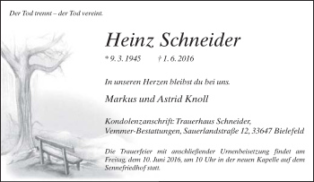 Traueranzeige von Heinz Schneider von Neue Westfälische